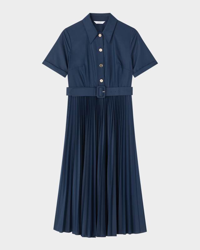 Cally Pleated A-Line Midi Shirtdress
